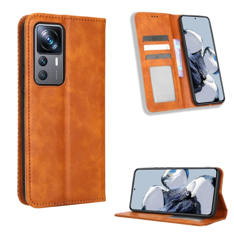 For Xiaomi 12T Pro Magnetic Buckle Retro Texture Leather Phone Case