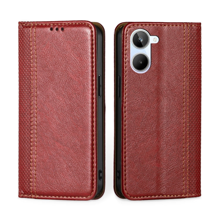 For Realme 10 4G Grid Texture Magnetic Flip Leather Phone Case