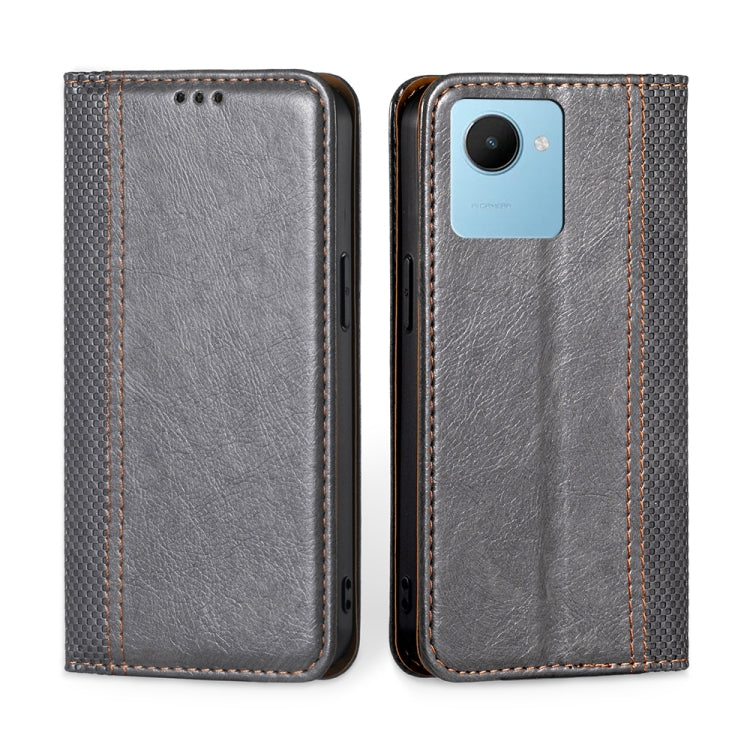 For Realme C30s Grid Texture Magnetic Flip Leather Phone Case