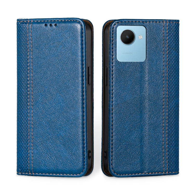 For Realme C30s Grid Texture Magnetic Flip Leather Phone Case
