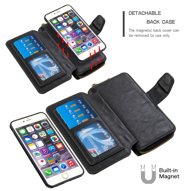 For iPhone 6 Plus Detachable Multifunctional Horizontal Flip Leather Case with Card Slots & Zipper Wallet & Photo Frame
