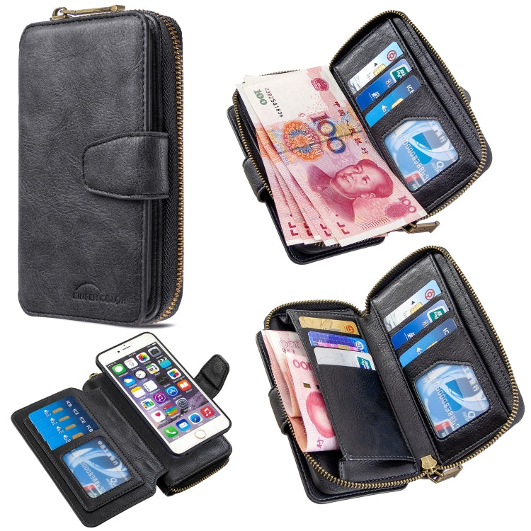 For iPhone 6 Plus Detachable Multifunctional Horizontal Flip Leather Case with Card Slots & Zipper Wallet & Photo Frame
