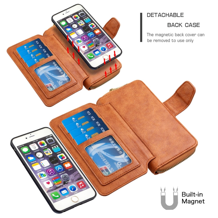 For iPhone 6 Plus Detachable Multifunctional Horizontal Flip Leather Case with Card Slots & Zipper Wallet & Photo Frame