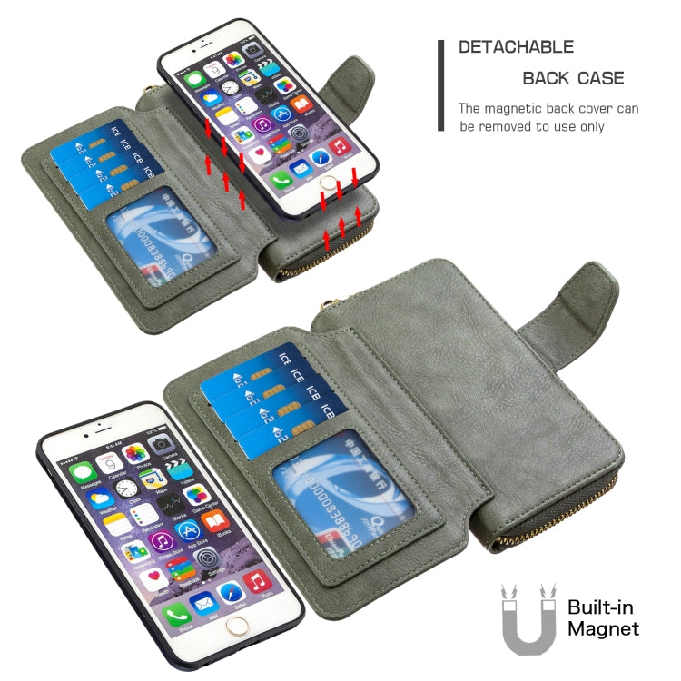For iPhone 6 Plus Detachable Multifunctional Horizontal Flip Leather Case with Card Slots & Zipper Wallet & Photo Frame