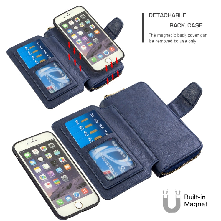 For iPhone 6 / 6s Detachable Multifunctional Horizontal Flip Leather Case with Card Slots & Zipper Wallet & Photo Frame