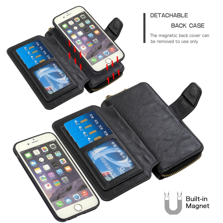 For iPhone 6 / 6s Detachable Multifunctional Horizontal Flip Leather Case with Card Slots & Zipper Wallet & Photo Frame