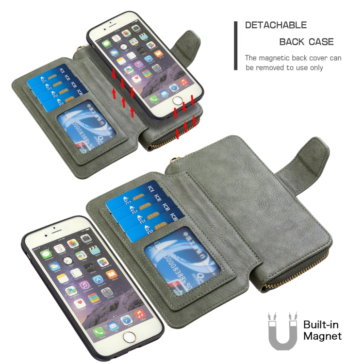 For iPhone 6 / 6s Detachable Multifunctional Horizontal Flip Leather Case with Card Slots & Zipper Wallet & Photo Frame