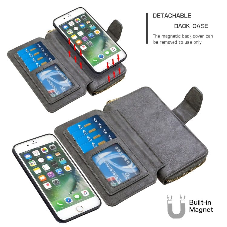 For iPhone 7 Detachable Multifunctional Horizontal Flip Leather Case with Card Slots & Zipper Wallet & Photo Frame