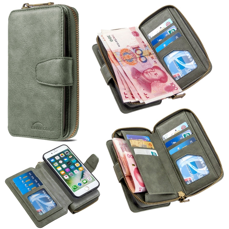 For iPhone 7 Detachable Multifunctional Horizontal Flip Leather Case with Card Slots & Zipper Wallet & Photo Frame