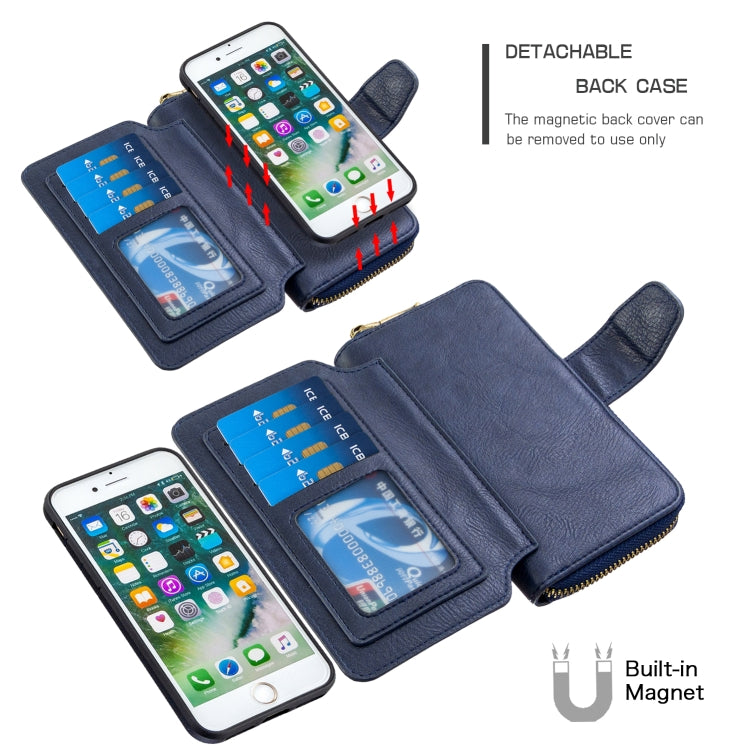 For iPhone 7 Detachable Multifunctional Horizontal Flip Leather Case with Card Slots & Zipper Wallet & Photo Frame