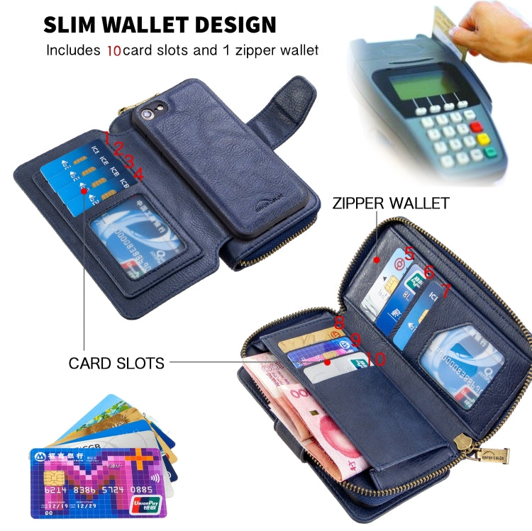 For iPhone 7 Detachable Multifunctional Horizontal Flip Leather Case with Card Slots & Zipper Wallet & Photo Frame