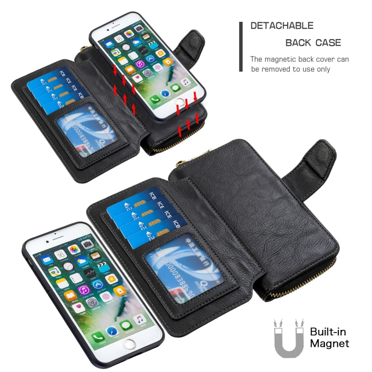 For iPhone 7 Detachable Multifunctional Horizontal Flip Leather Case with Card Slots & Zipper Wallet & Photo Frame