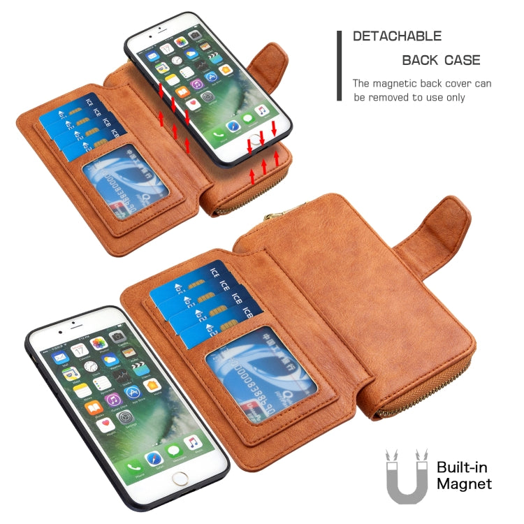 For iPhone 7 Detachable Multifunctional Horizontal Flip Leather Case with Card Slots & Zipper Wallet & Photo Frame