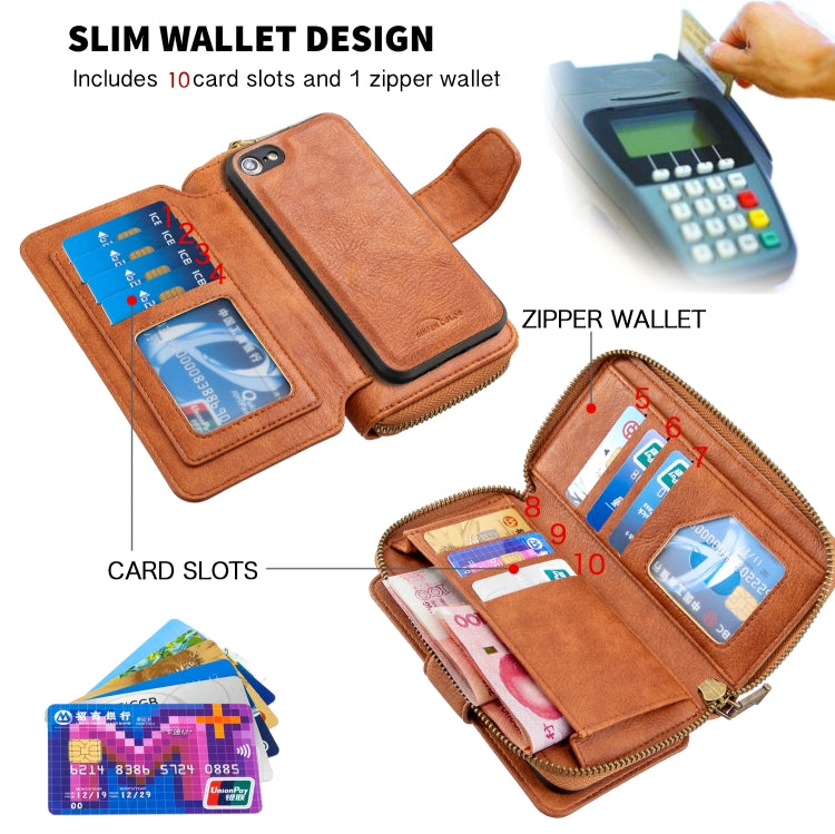 For iPhone 7 Detachable Multifunctional Horizontal Flip Leather Case with Card Slots & Zipper Wallet & Photo Frame