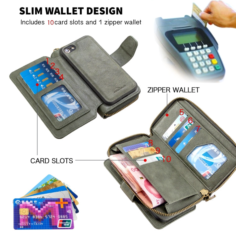 For iPhone 7 Detachable Multifunctional Horizontal Flip Leather Case with Card Slots & Zipper Wallet & Photo Frame