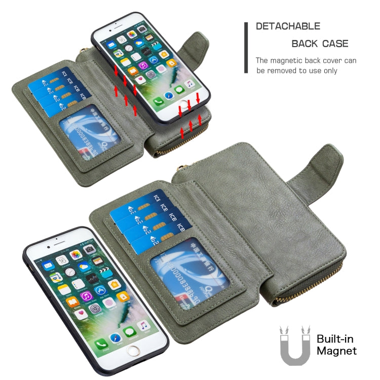 For iPhone 7 Detachable Multifunctional Horizontal Flip Leather Case with Card Slots & Zipper Wallet & Photo Frame