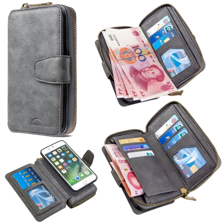 For iPhone 7 Plus Detachable Multifunctional Horizontal Flip Leather Case with Card Slots & Zipper Wallet & Photo Frame