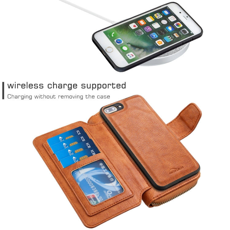 For iPhone 7 Plus Detachable Multifunctional Horizontal Flip Leather Case with Card Slots & Zipper Wallet & Photo Frame