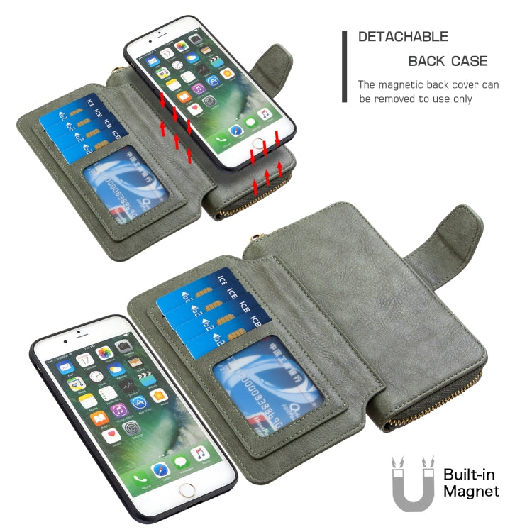 For iPhone 7 Plus Detachable Multifunctional Horizontal Flip Leather Case with Card Slots & Zipper Wallet & Photo Frame
