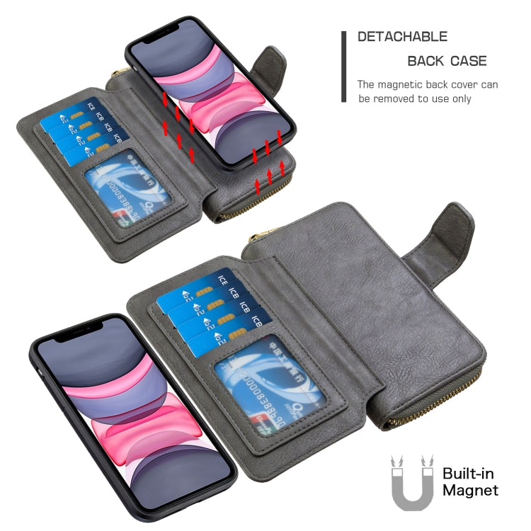 For iPhone 11 Detachable Multifunctional Horizontal Flip Leather Case with Card Slots & Zipper Wallet & Photo Frame