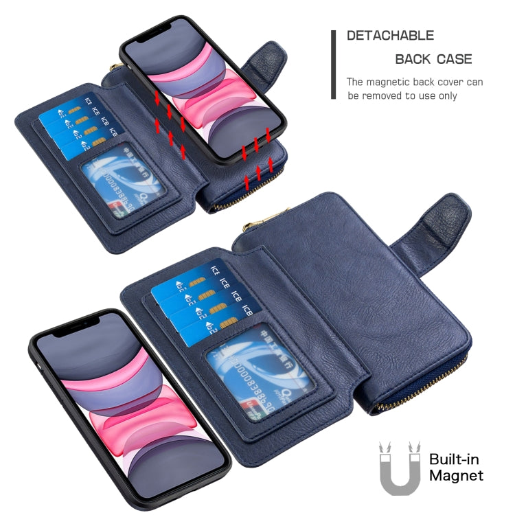 For iPhone 11 Detachable Multifunctional Horizontal Flip Leather Case with Card Slots & Zipper Wallet & Photo Frame
