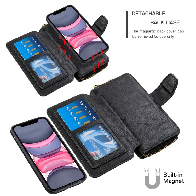 For iPhone 11 Detachable Multifunctional Horizontal Flip Leather Case with Card Slots & Zipper Wallet & Photo Frame