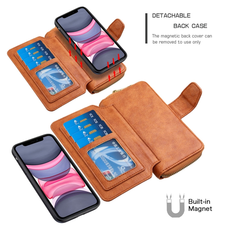 For iPhone 11 Detachable Multifunctional Horizontal Flip Leather Case with Card Slots & Zipper Wallet & Photo Frame