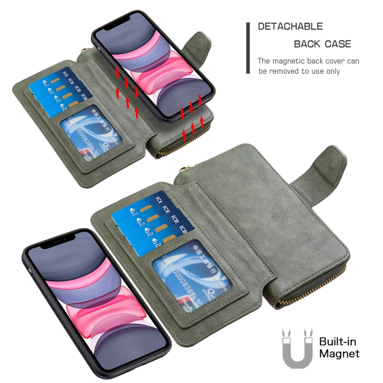 For iPhone 11 Detachable Multifunctional Horizontal Flip Leather Case with Card Slots & Zipper Wallet & Photo Frame