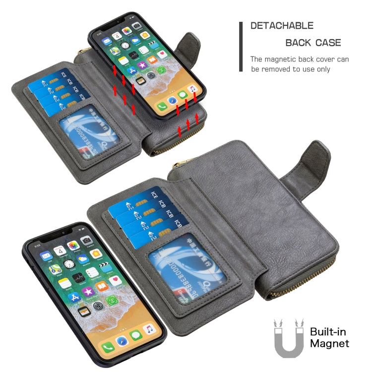 For iPhone X / XS Detachable Multifunctional Horizontal Flip Leather Case with Card Slots & Zipper Wallet & Photo Frame