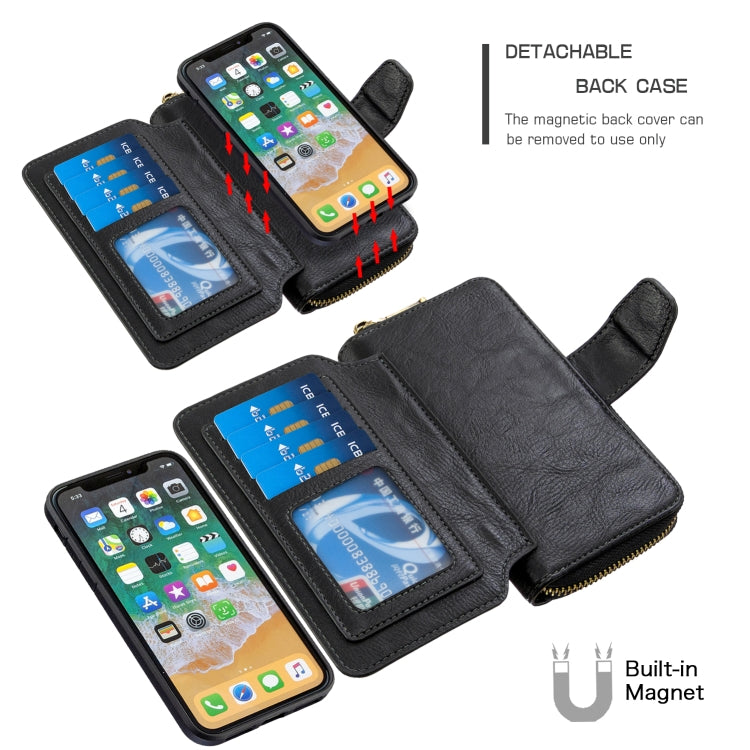 For iPhone X / XS Detachable Multifunctional Horizontal Flip Leather Case with Card Slots & Zipper Wallet & Photo Frame