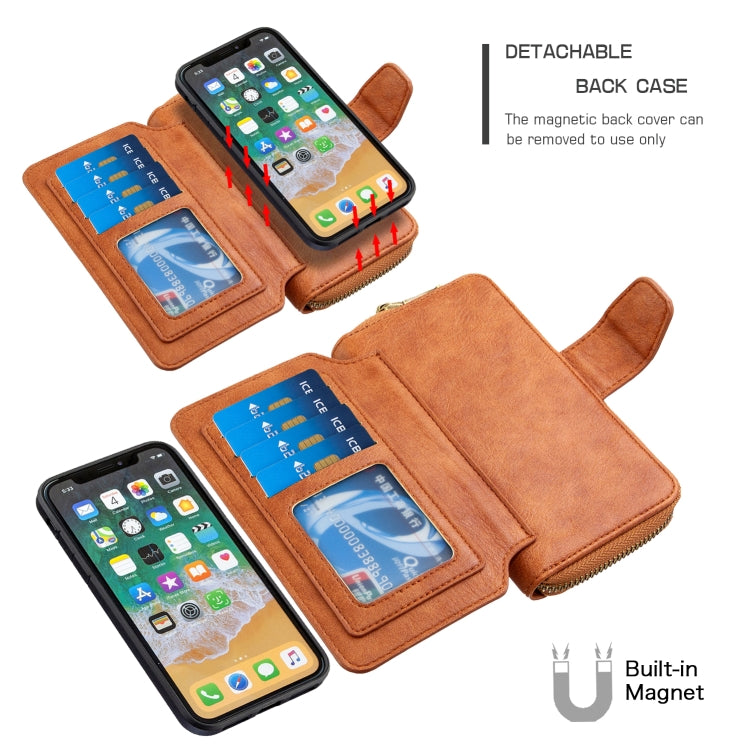 For iPhone X / XS Detachable Multifunctional Horizontal Flip Leather Case with Card Slots & Zipper Wallet & Photo Frame
