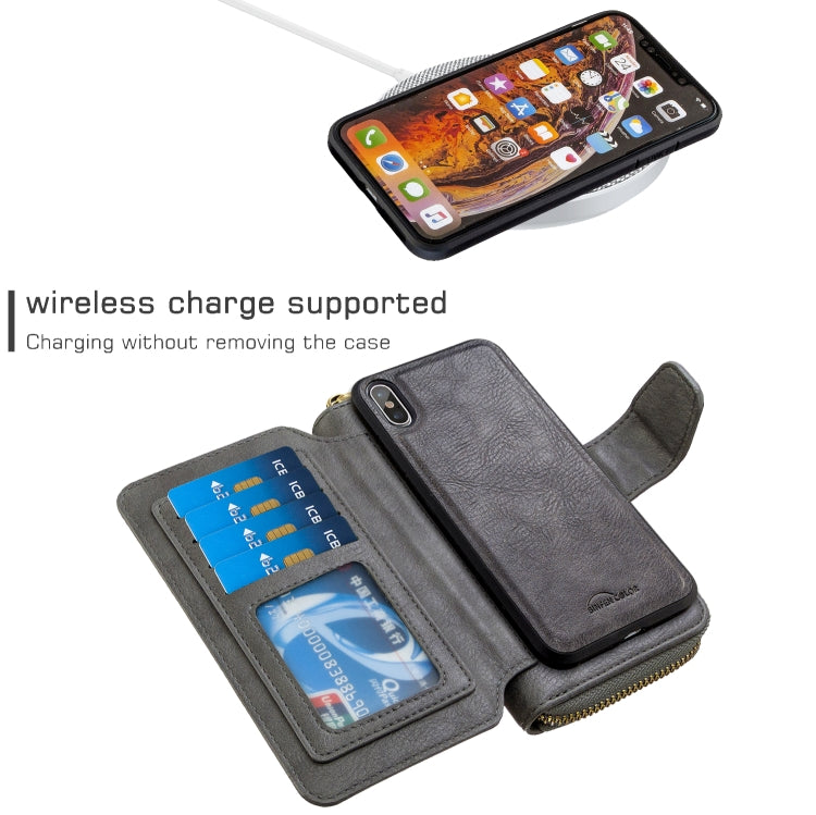For iPhone XS Max Detachable Multifunctional Horizontal Flip Leather Case with Card Slots & Zipper Wallet & Photo Frame