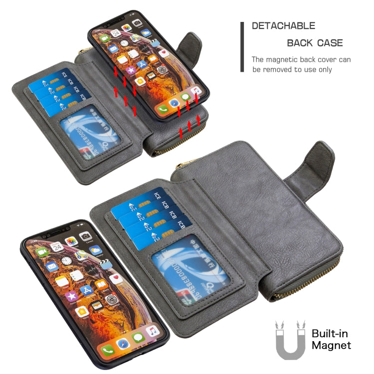 For iPhone XS Max Detachable Multifunctional Horizontal Flip Leather Case with Card Slots & Zipper Wallet & Photo Frame