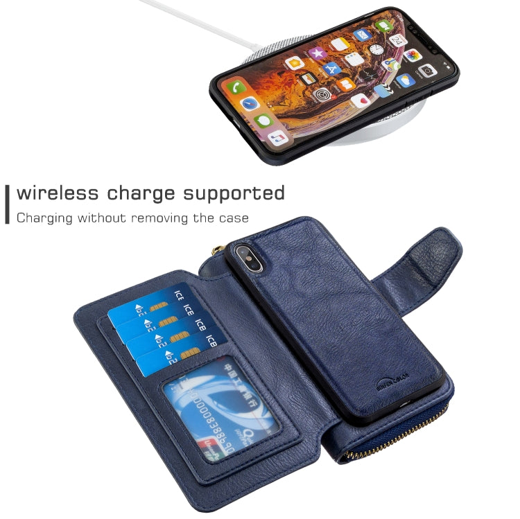 For iPhone XS Max Detachable Multifunctional Horizontal Flip Leather Case with Card Slots & Zipper Wallet & Photo Frame