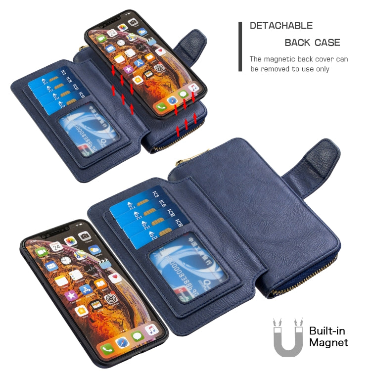 For iPhone XS Max Detachable Multifunctional Horizontal Flip Leather Case with Card Slots & Zipper Wallet & Photo Frame