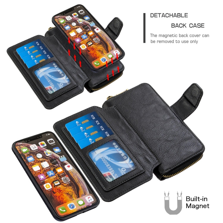 For iPhone XS Max Detachable Multifunctional Horizontal Flip Leather Case with Card Slots & Zipper Wallet & Photo Frame