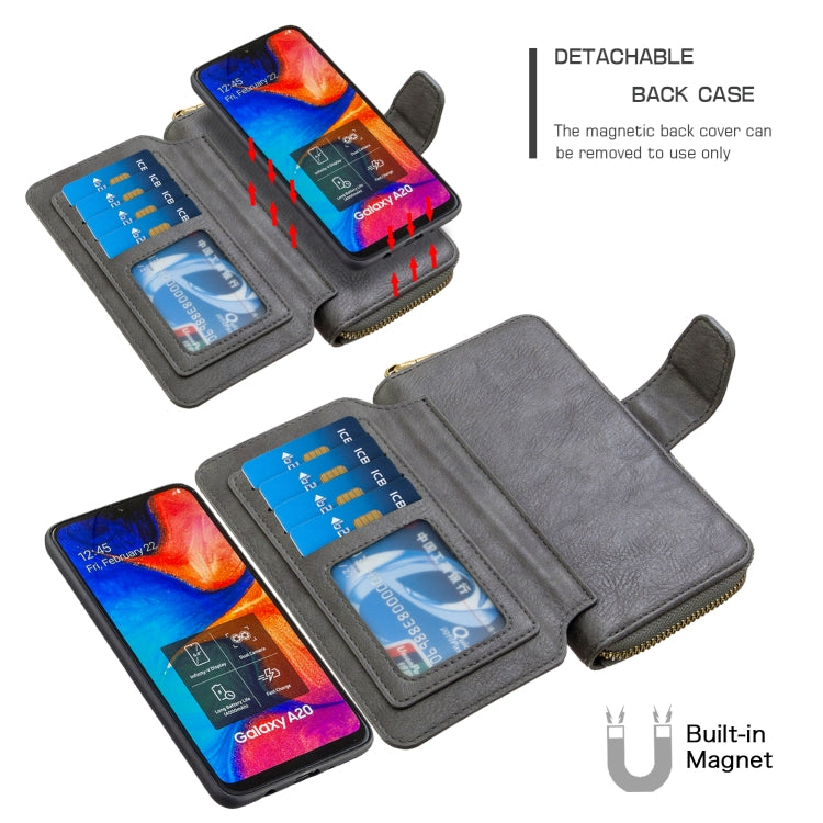 For Galaxy A20 / A30 Detachable Multifunctional Horizontal Flip Leather Case with Card Slots & Zipper Wallet & Photo Frame