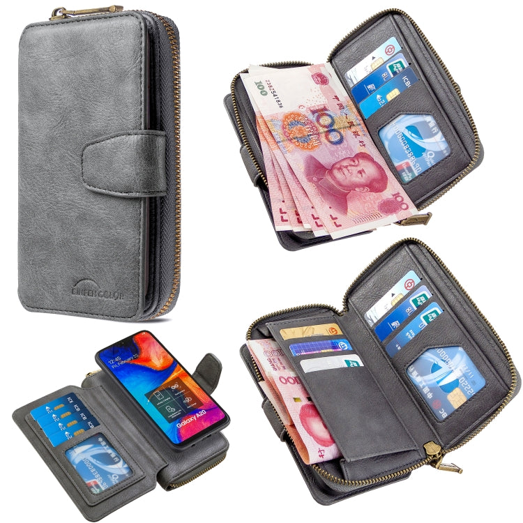 For Galaxy A20 / A30 Detachable Multifunctional Horizontal Flip Leather Case with Card Slots & Zipper Wallet & Photo Frame