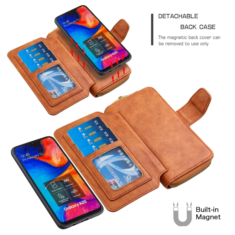 For Galaxy A20 / A30 Detachable Multifunctional Horizontal Flip Leather Case with Card Slots & Zipper Wallet & Photo Frame