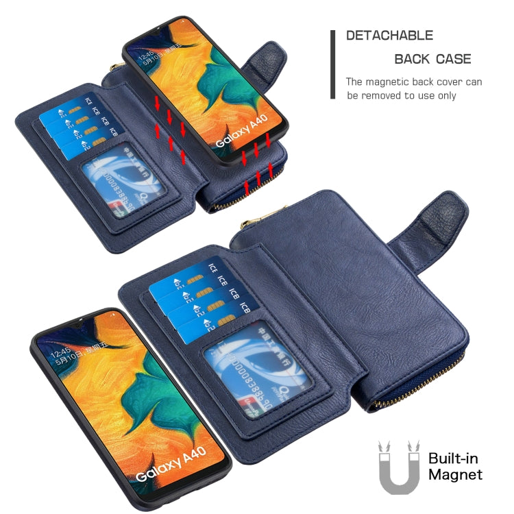 For Galaxy A40 Detachable Multifunctional Horizontal Flip Leather Case with Card Slots & Zipper Wallet & Photo Frame