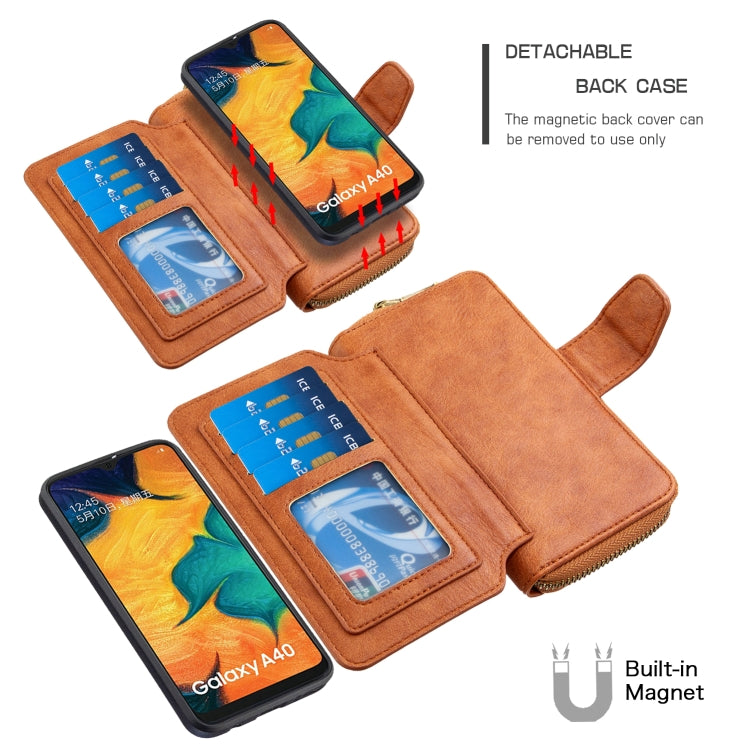 For Galaxy A40 Detachable Multifunctional Horizontal Flip Leather Case with Card Slots & Zipper Wallet & Photo Frame
