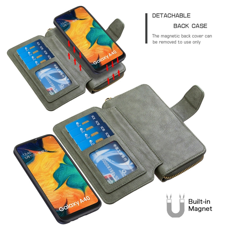 For Galaxy A40 Detachable Multifunctional Horizontal Flip Leather Case with Card Slots & Zipper Wallet & Photo Frame