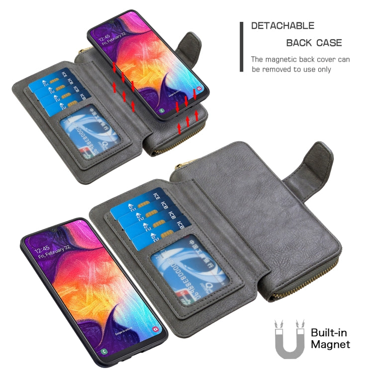 For Galaxy A50 Detachable Multifunctional Horizontal Flip Leather Case with Card Slots & Zipper Wallet & Photo Frame
