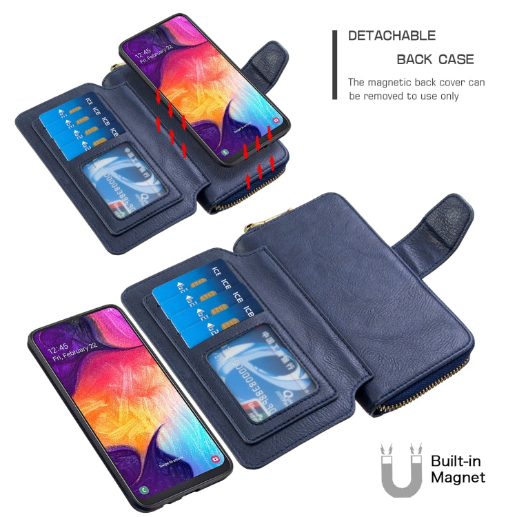 For Galaxy A50 Detachable Multifunctional Horizontal Flip Leather Case with Card Slots & Zipper Wallet & Photo Frame