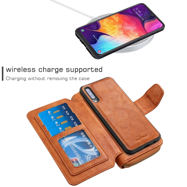 For Galaxy A50 Detachable Multifunctional Horizontal Flip Leather Case with Card Slots & Zipper Wallet & Photo Frame
