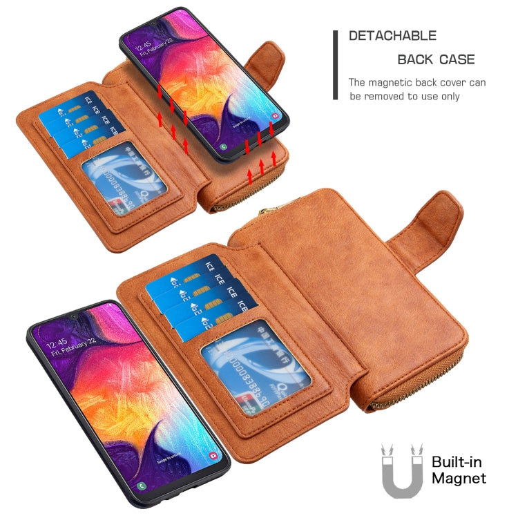 For Galaxy A50 Detachable Multifunctional Horizontal Flip Leather Case with Card Slots & Zipper Wallet & Photo Frame