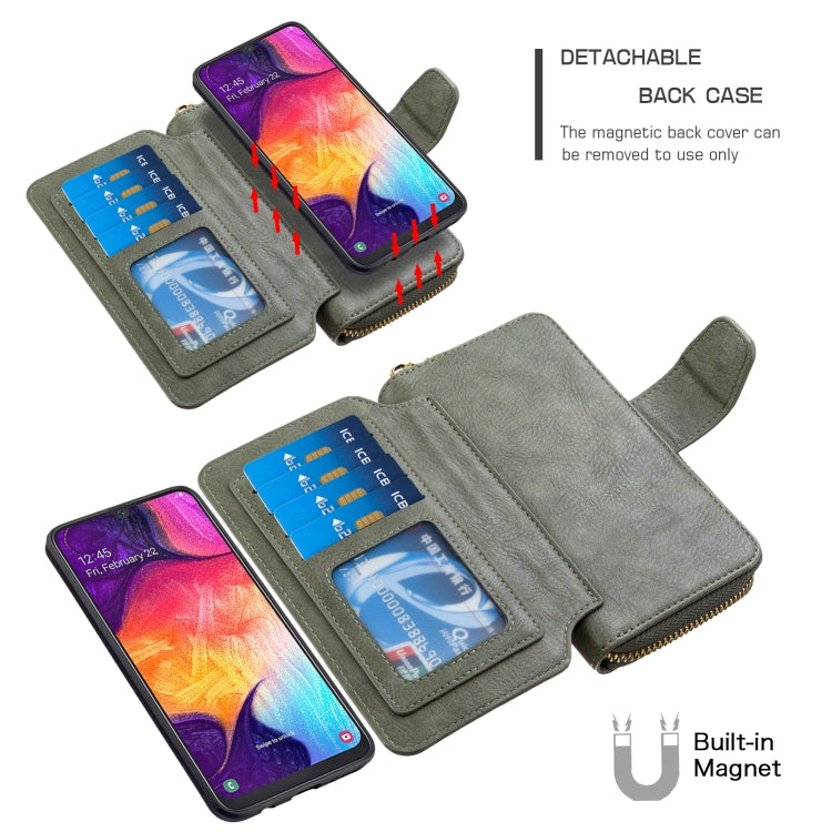 For Galaxy A50 Detachable Multifunctional Horizontal Flip Leather Case with Card Slots & Zipper Wallet & Photo Frame