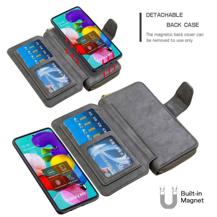 For Galaxy A51 Detachable Multifunctional Horizontal Flip Leather Case with Card Slots & Zipper Wallet & Photo Frame