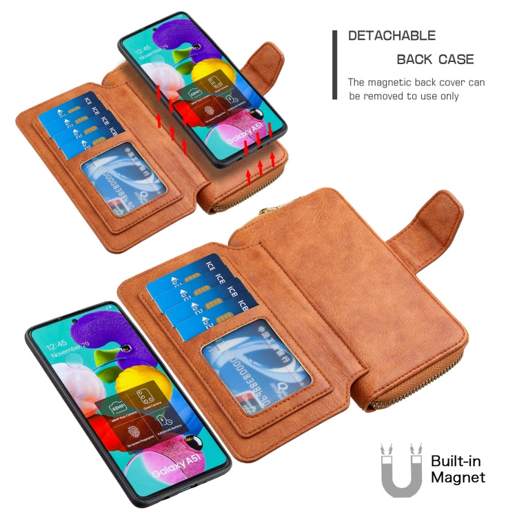 For Galaxy A51 Detachable Multifunctional Horizontal Flip Leather Case with Card Slots & Zipper Wallet & Photo Frame