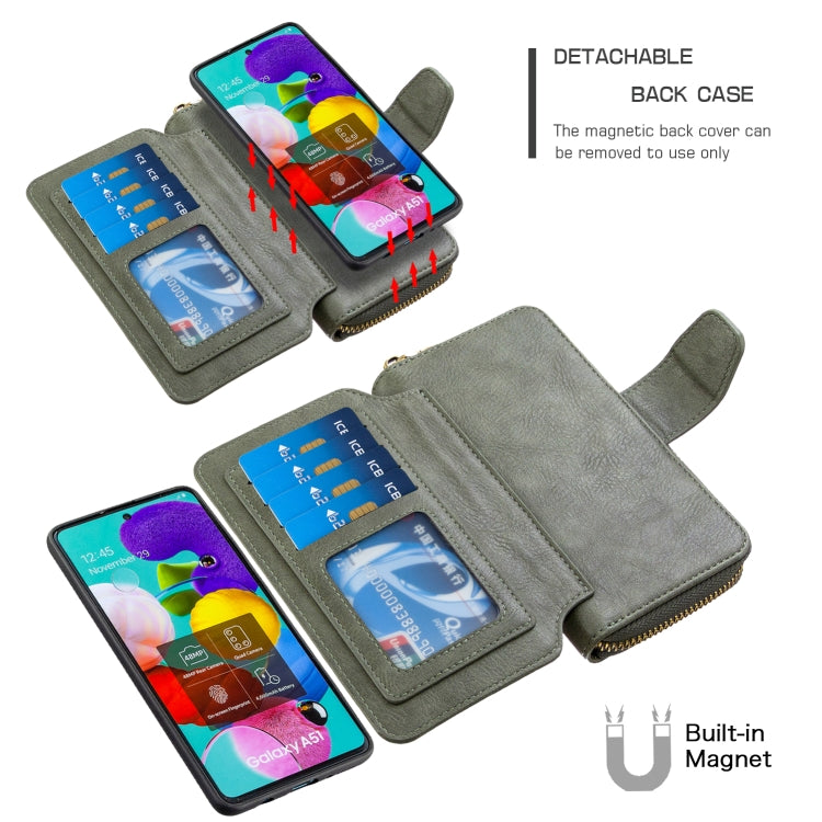 For Galaxy A51 Detachable Multifunctional Horizontal Flip Leather Case with Card Slots & Zipper Wallet & Photo Frame